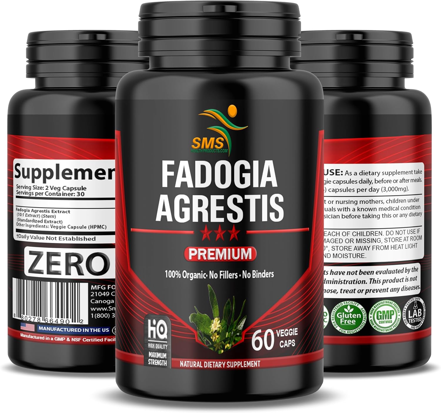 Fadogia Agrestis Extracto en Cápsulas (Máxima Potencia) 1,000mg por Servicio | Apoya el Rendimiento Deportivo, Fuerza, Impulso | Orgánico, Probado por Terceros, Sin Gluten, 60 Cápsulas Veganas