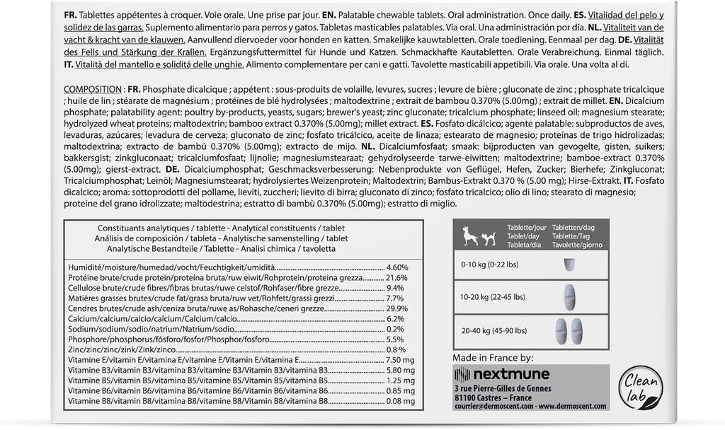 Dermoscent Keravita® Suplemento Alimenticio para la Piel y el Pelaje de Perros y Gatos - 30 Comprimidos Sabor a Pollo