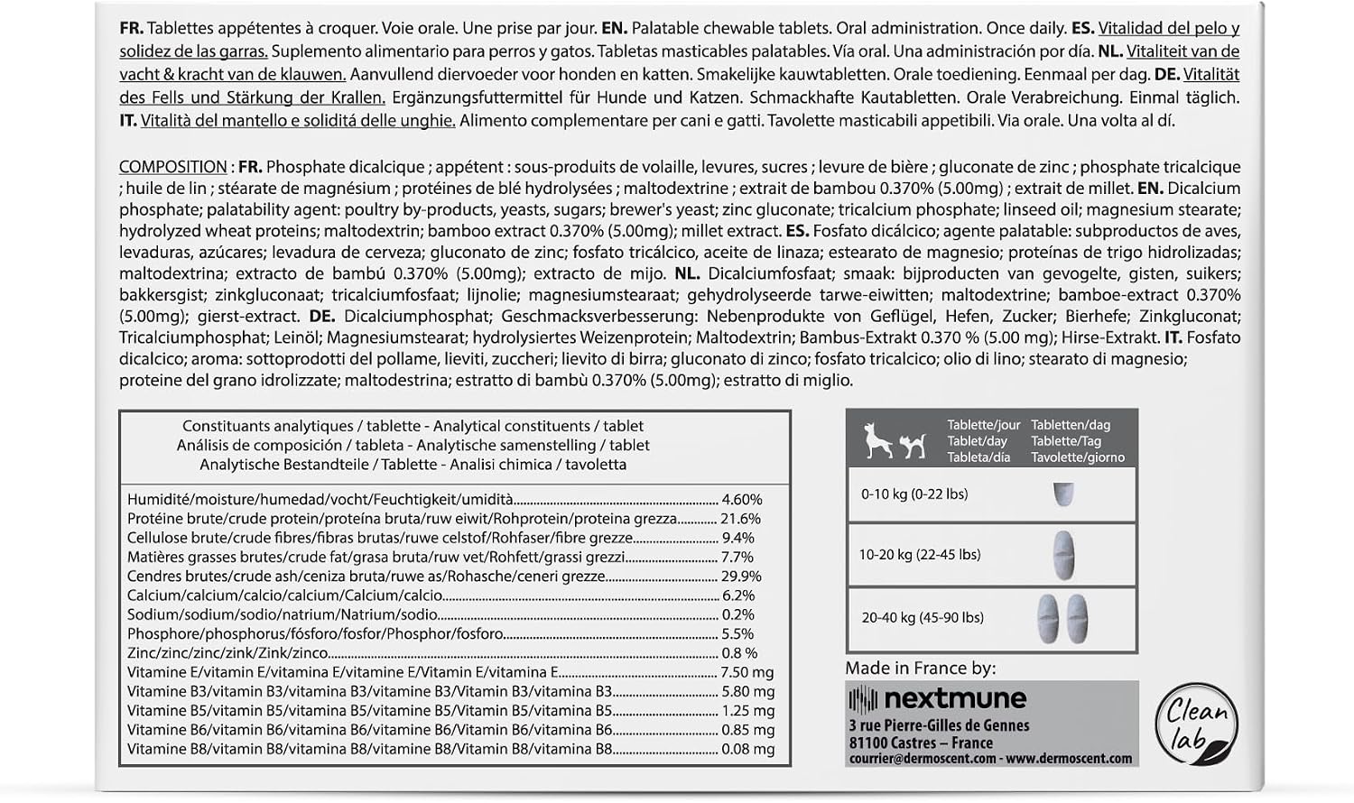 Dermoscent Keravita® Suplemento Alimenticio para la Piel y el Pelaje de Perros y Gatos - 30 Comprimidos Sabor a Pollo