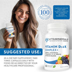 Vitaminerals Vitamina D3 + K Complex | 2500 IU D3, 80 mcg K, Mezcla de Verduras y Frutas | 60 Cápsulas Veganas