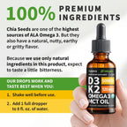 Organic Vitamin D3 K2 Drops con MCT Oil y Omega 3 - Gotas Líquidas de Vitamina D3 5000 UI - Suplemento de Vitamina K2 D3 - Sin Rellenos, No GMO (Pack de 2, 60 ml)