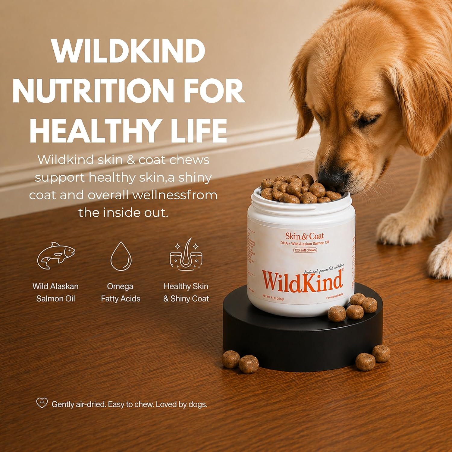 Wildkind Masticables para Alergias Caninas – Aceite de Salmón de Alaska, 120 uds.