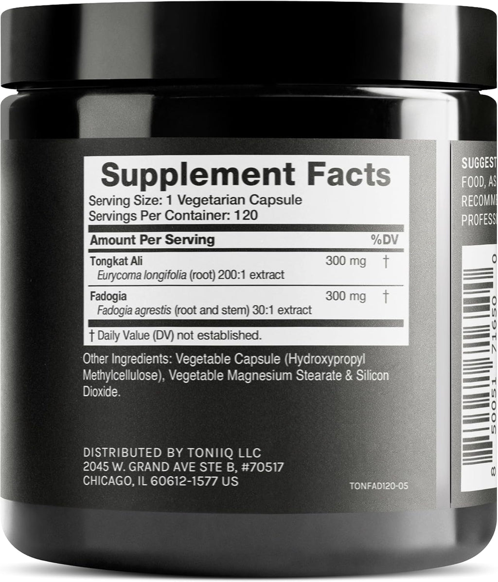 Tongkat Ali Fadogia Agrestis - Ultra High Potency 200:1 Tongkat Ali & 30:1 Fadogia Agrestis - 2% Eurycomanone - Third-Party Lab Tested - 120 Capsules