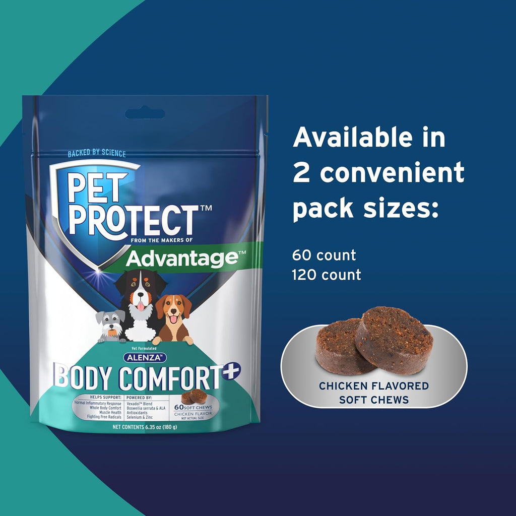 Pet Protect Whole Body Comfort+ Suplemento para Perros, Alenza, Apoya Respuesta Inflamatoria Normal, Masticables Sabor Pollo (60 uds)