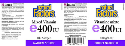 Natural Factors Vitamina E Mixta 400 UI, 180 Cápsulas Blandas – Image 2