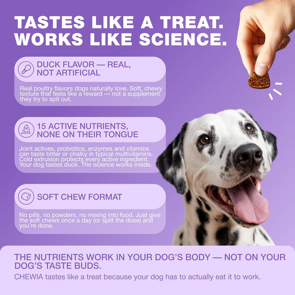 Golosinas Multivitamínicas 15 en 1 para Perros con MSM, Glucosamina y Quercetina – Apoyo Articular, Piel y Digestión