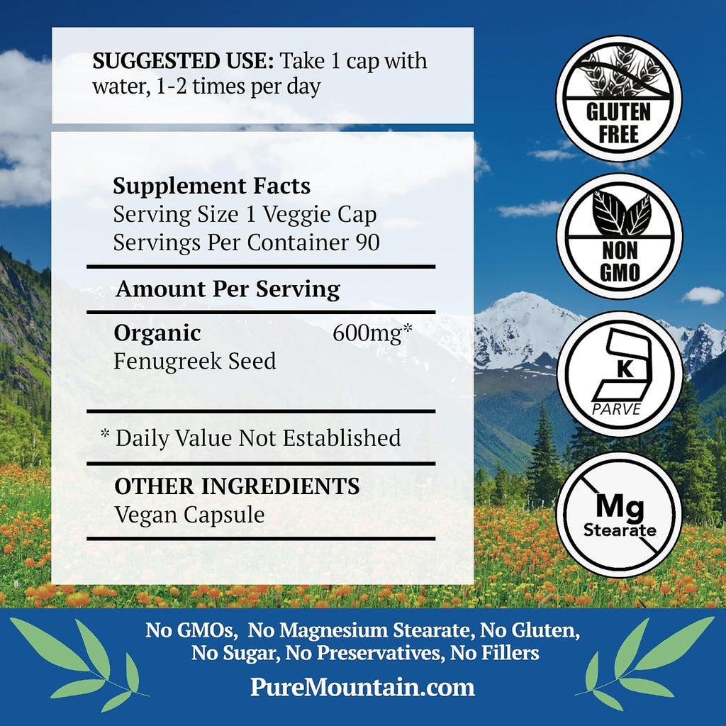 Cápsulas de Fenogreco Orgánico 600mg - 90 Cápsulas Veganas Kosher