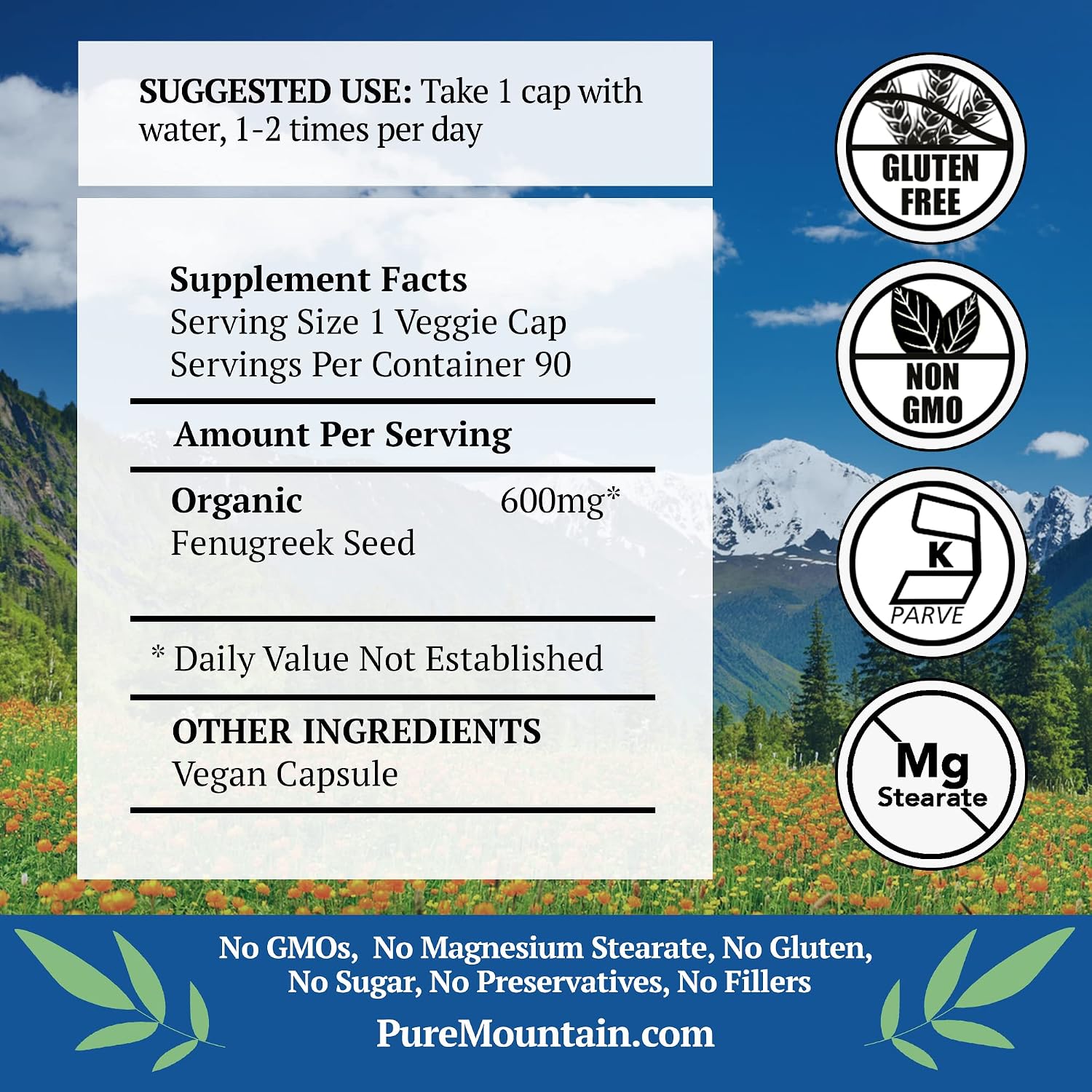 Cápsulas de Fenogreco Orgánico 600mg - 90 Cápsulas Veganas Kosher