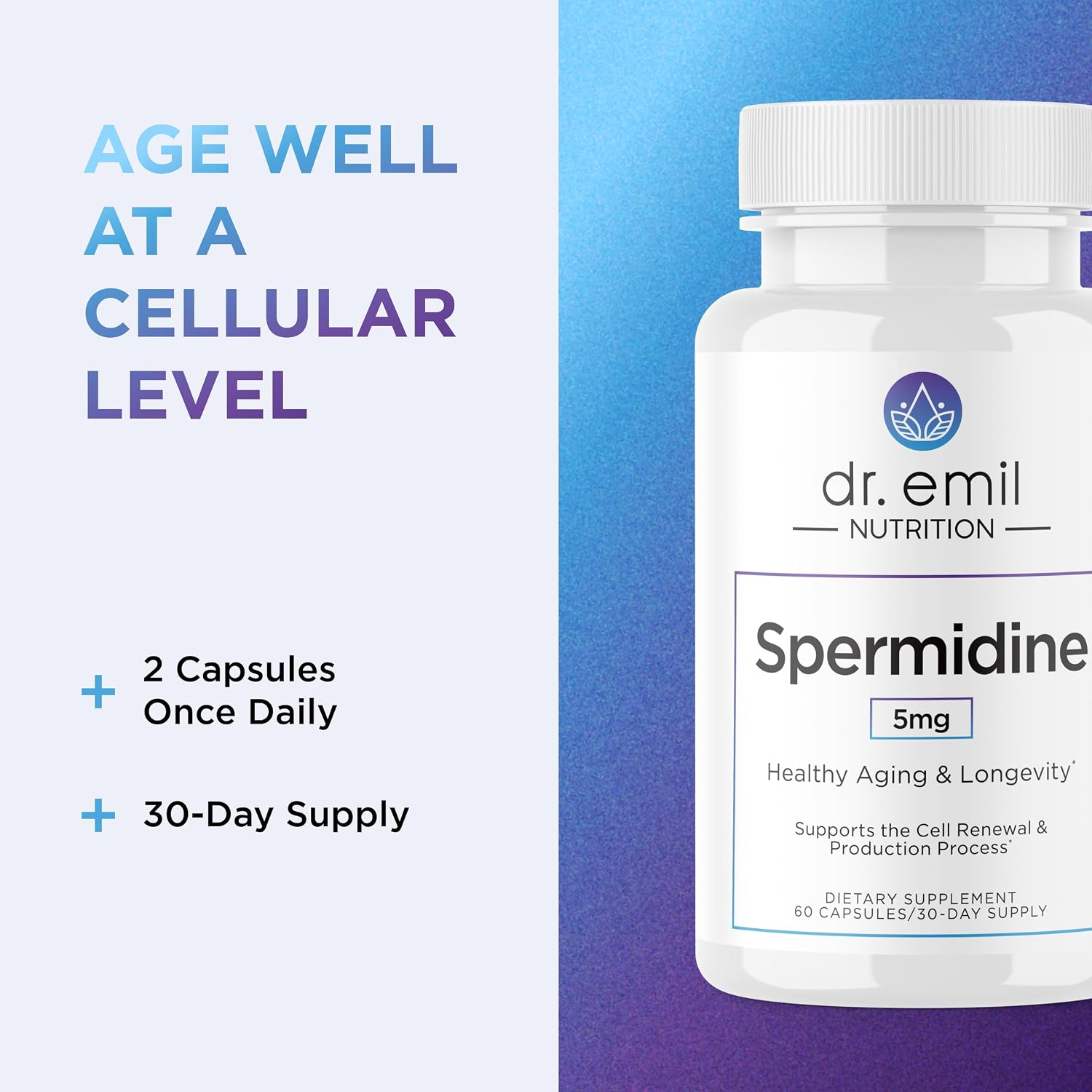 DR. EMIL NUTRITION Spermidina 5 mg – Suplemento de Espermidina con Tiamina 20 mg – 60 Cápsulas