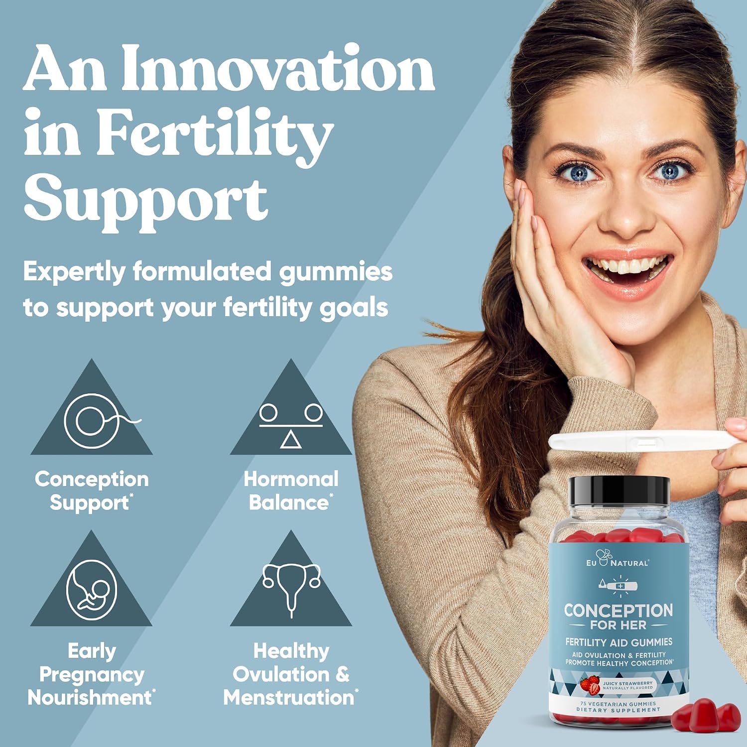 Conception for Her Fertility Gummies - Gominolas de Fertilidad para Mujer con Myo Inositol y Folato, 75 gominolas