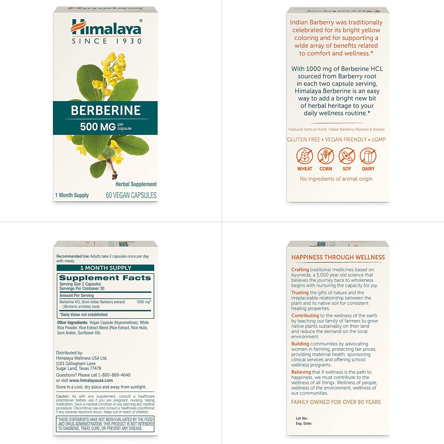 Himalaya Berberine 1000 mg - 60 Cápsulas Vegetales - Complemento Alimenticio Vegano sin Gluten