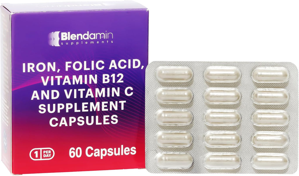 Blendamin Hierro Gluconato Ferroso con Vitaminas B12, Ácido Fólico y Vitamina C - 60 Cápsulas