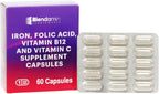 Blendamin Hierro Gluconato Ferroso con Vitaminas B12, Ácido Fólico y Vitamina C - 60 Cápsulas