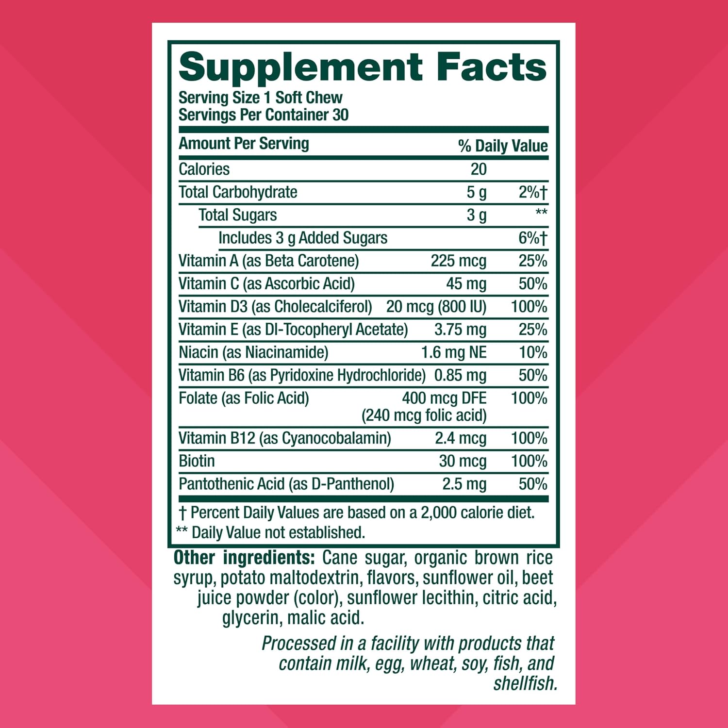 Vitafusion Soft Chews Daily Wellness Multi - Multivitamínico Masticable para Adultos, Envueltos Individualmente, Sabor Berry Fusion, 30 Chews (30 Días)