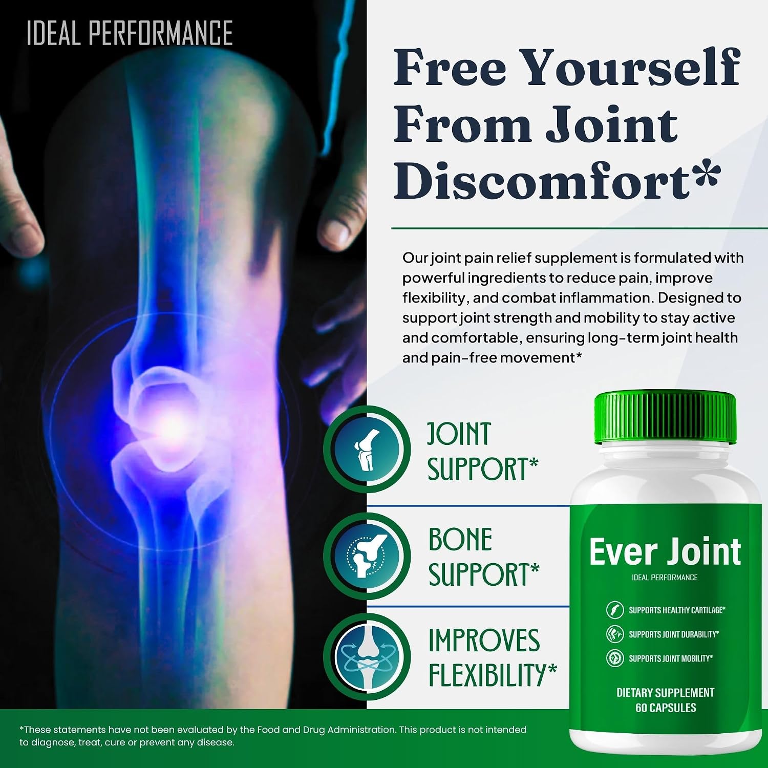 Ever Joint Supplements Capsules - Apoyo Articular Extra Fuerte, Fórmula Natural (60 Cápsulas)