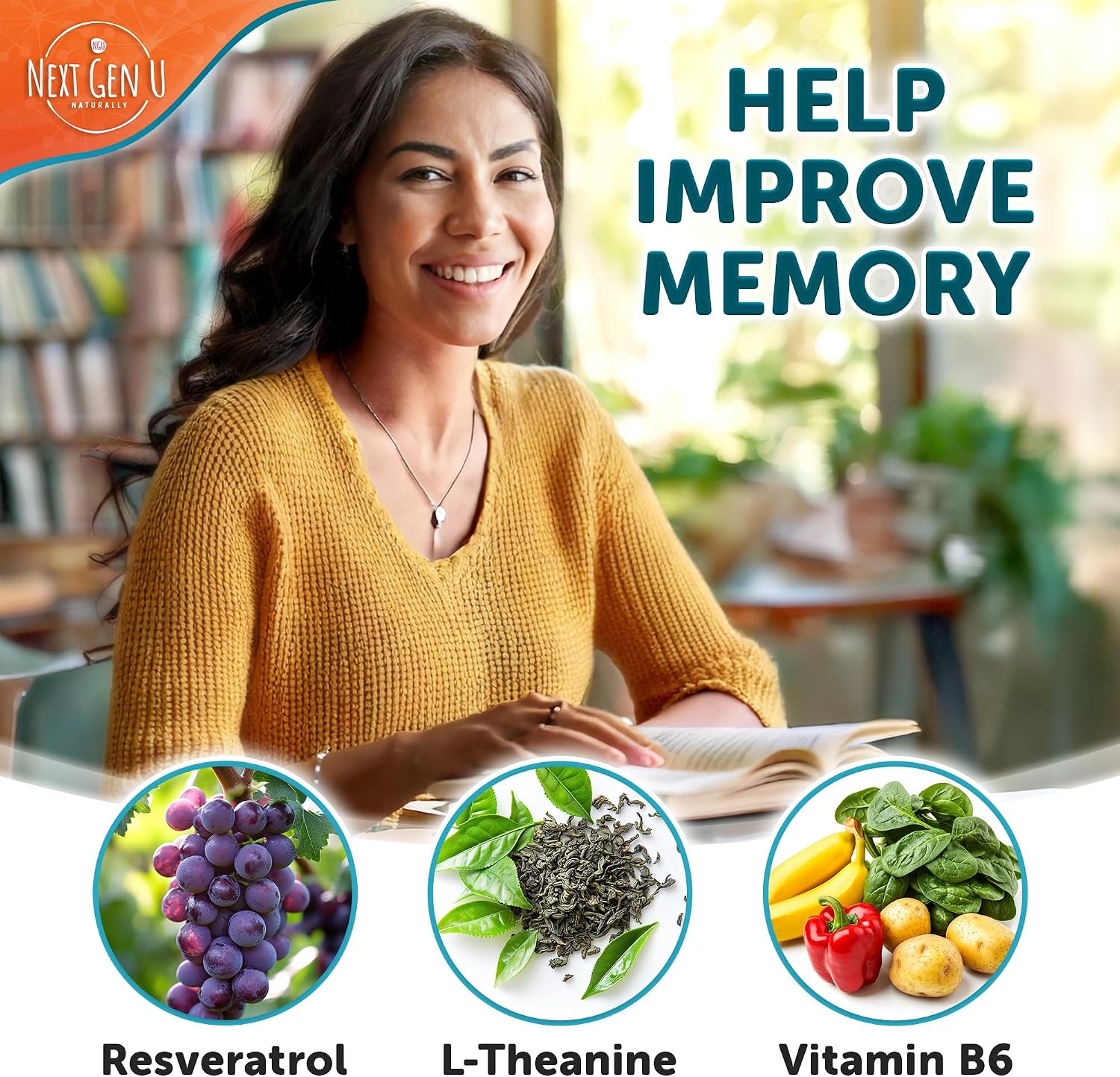 NextGenU Suplemento Cerebral - 120 Cápsulas Veganas - Nootrópico con Aminoácidos, Polifenoles y Vitaminas B