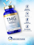 Carlyle Suplemento TMG | 1400mg | 200 Cápsulas de Trimetilglicina de Liberación Rápida | No OGM y Sin Gluten