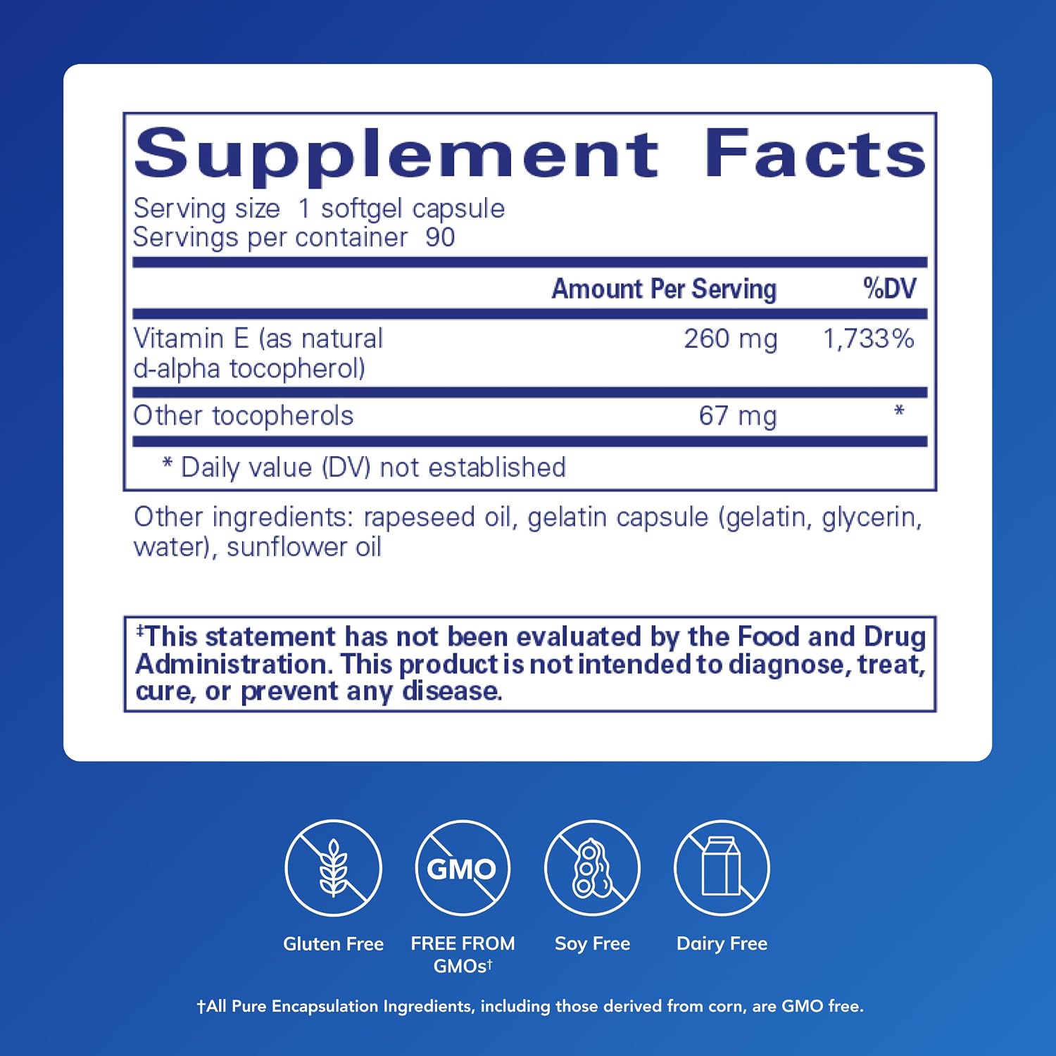 Pure Encapsulations Vitamin E with Mixed Tocopherols - 90 Softgels