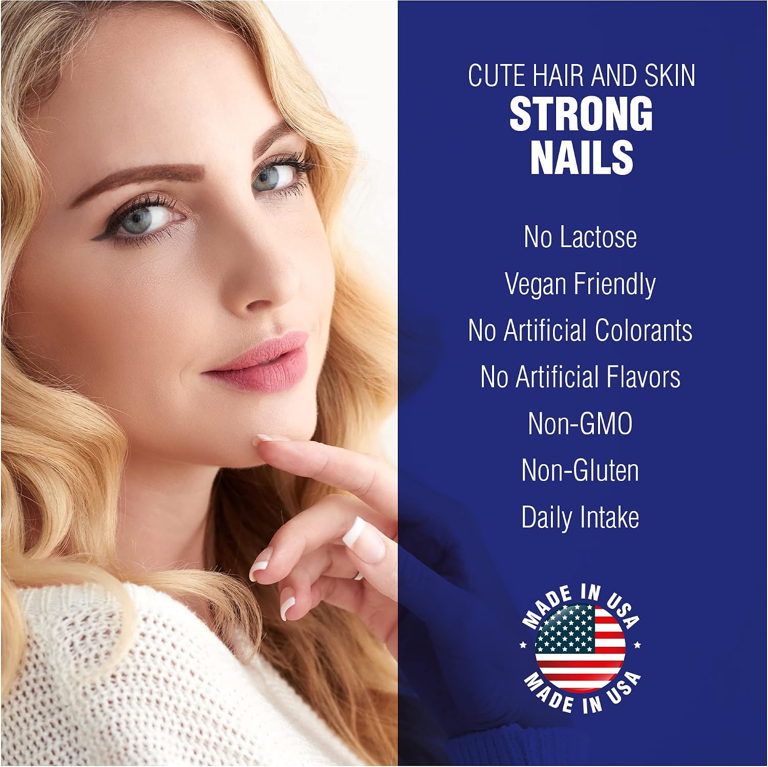 Hair Skin and Nails - Suplemento de Biotina y Vitaminas para Piel, Cabello y Uñas, 60 Cápsulas