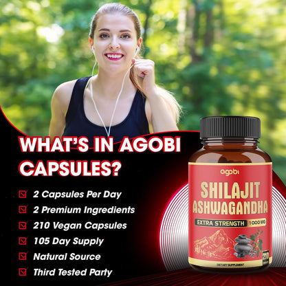 agobi Shilajit con Ashwagandha, 210 Cápsulas – Bienestar general: Al aportar minerales esenciales y compuestos – Image 5