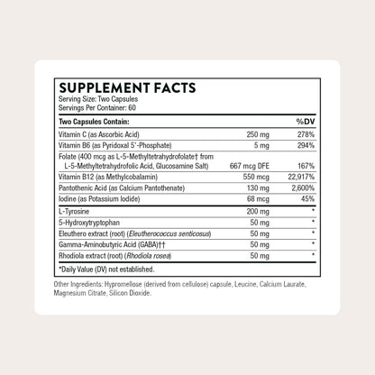 THORNE Emotion Balance Support - 120 Cápsulas – Vitamina B12: contribuye a la reducción del cansancio y la fatiga.* – Image 2