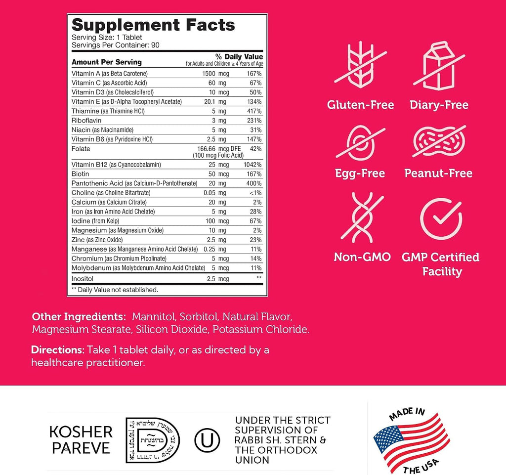 Zahler Junior Multi - Complete Children's Multivitamin - 23 Vitamins & Minerals - Kosher, Non-GMO & Gluten Free - Cherry, 90 Chewable Tablets