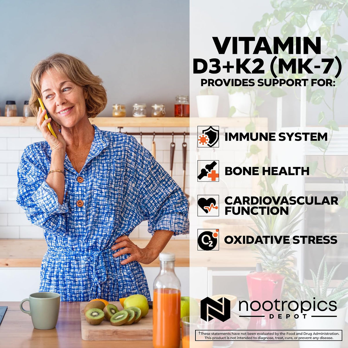 Nootropics Depot Vitamina D3+K2 con Vitamina – La vitamina D contribuye al funcionamiento normal de los músculos. – Image 4