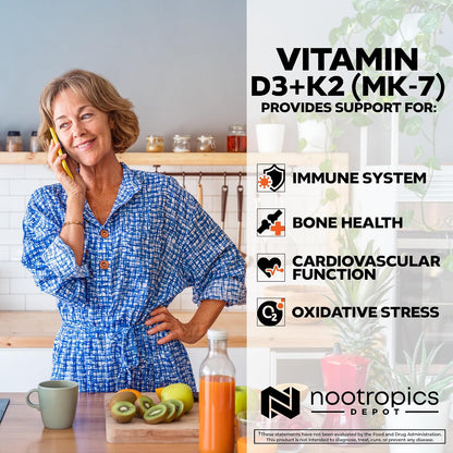 Nootropics Depot Vitamina D3+K2 con Vitamina – La vitamina D contribuye al funcionamiento normal de los músculos. – Image 4