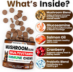 Suplemento de Hongo Cola de Pavo para Perros – 170 Chewables – Multivitamínico con Hongos, Glucosamina y Probióticos