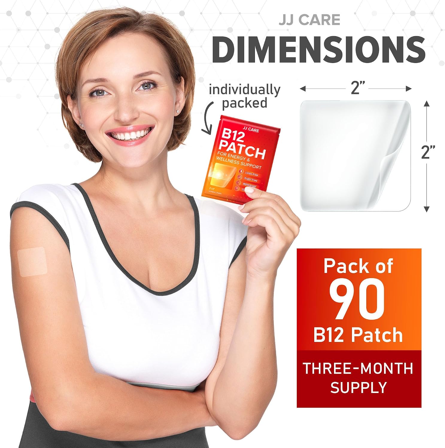 JJ CARE Parche de Vitamina B12 (90 Parches) – Parches Transdérmicos Naturales para Energía