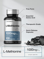 Horbäach L-Metionina 1000mg | 100 Cápsulas | No-GMO, Sin Gluten | Aminoácido Esencial
