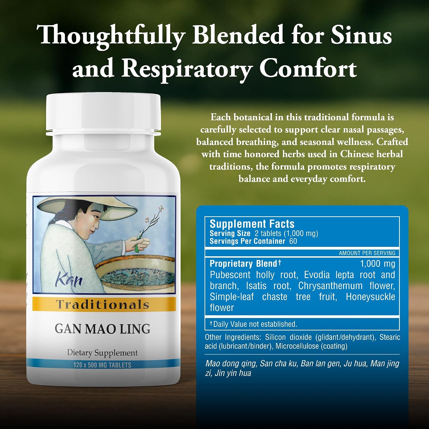 Kan Herbs Company Comprimidos Gan Mao Ling – Mezcla herbal tradicional china con Isatis, Crisantemo y Madreselva, 120 comprimidos