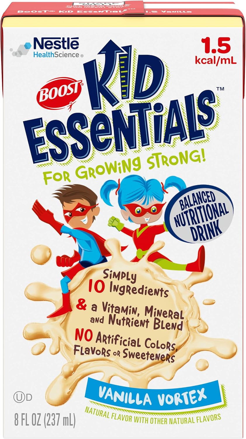 Boost Kid Essentials 1.5 Bebida Nutricional Equilibrada para Niños, Sabor Vainilla, 8 fl oz (Pack de 12)
