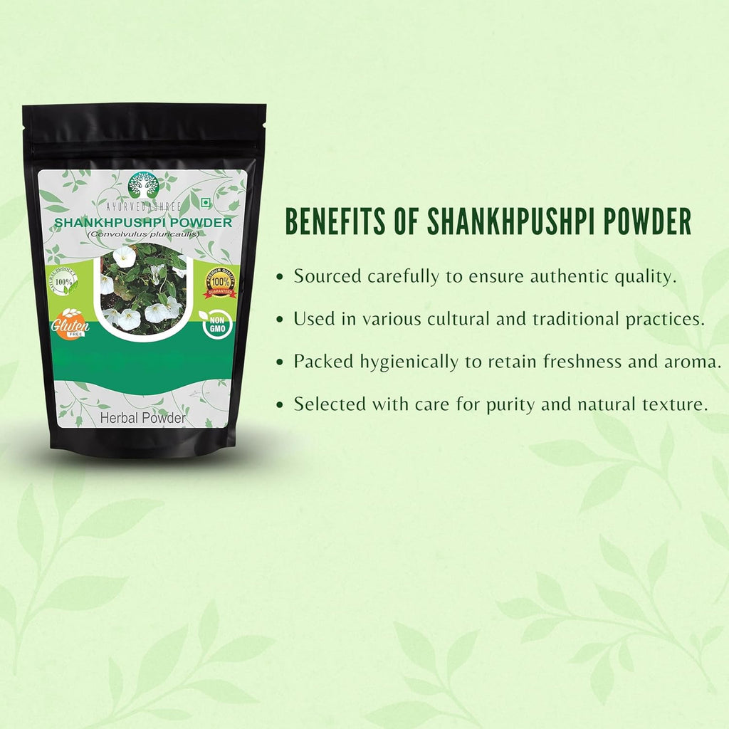 Shankhpushpi Powder 100g | Convolvulus Pluricaulis | Vegano | Sin Gluten | No GMO