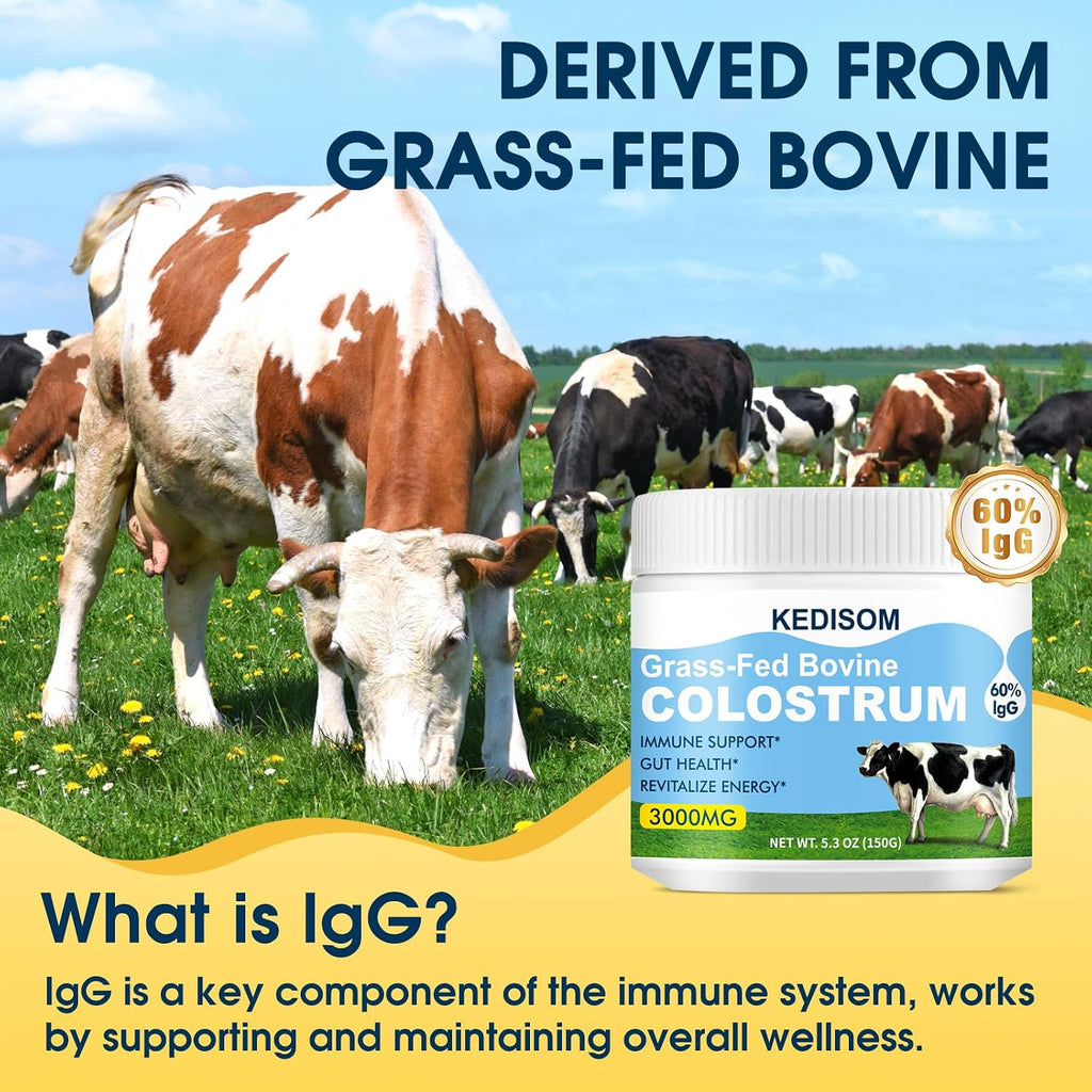 KEDISOM Colostro Bovino en Polvo - Grass-Fed, Liposomal, 60% IgG, 3000 mg, 50 Porciones