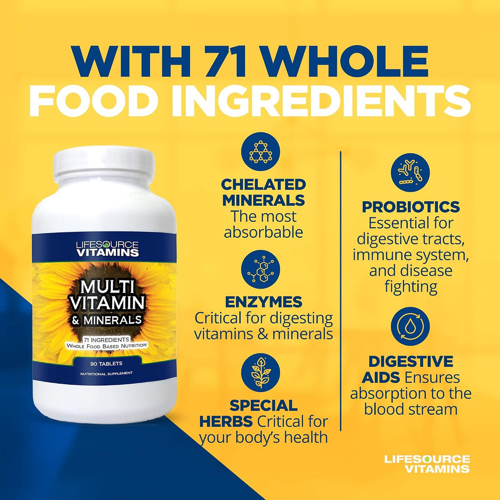 LifeSource Vitamins Multivitamínico y Minerales de Alimentos Integrales con 71 Ingredientes Naturales, 90 Comprimidos