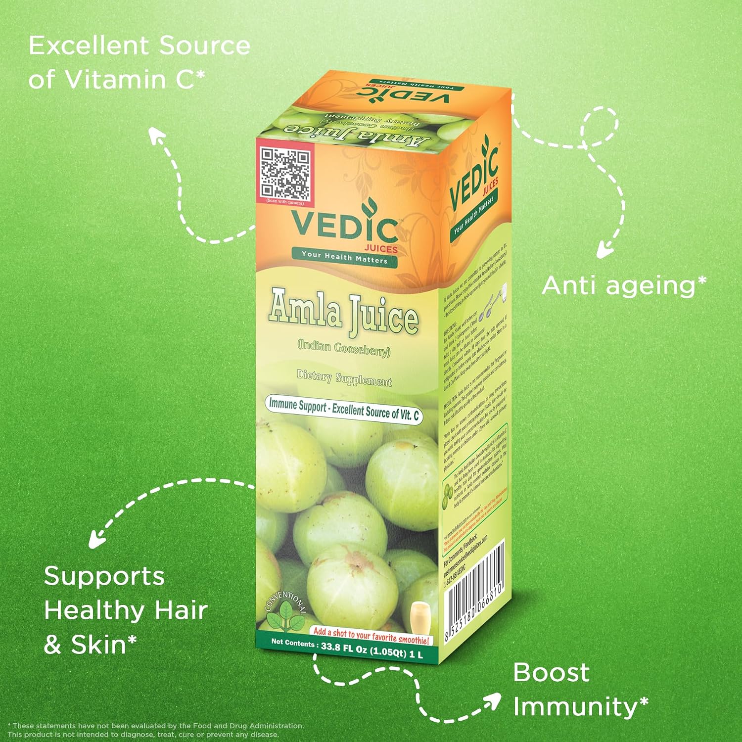 Zumo de Amla (Grosella India) - Bebida Herbal, Fuente Natural de Vitamina C - 1 Litro