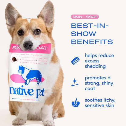 Native Pet Snacks para Piel y Pelaje - – Pelaje brillante y suave: La biotina y los ácidos grasos esenciales – Image 2