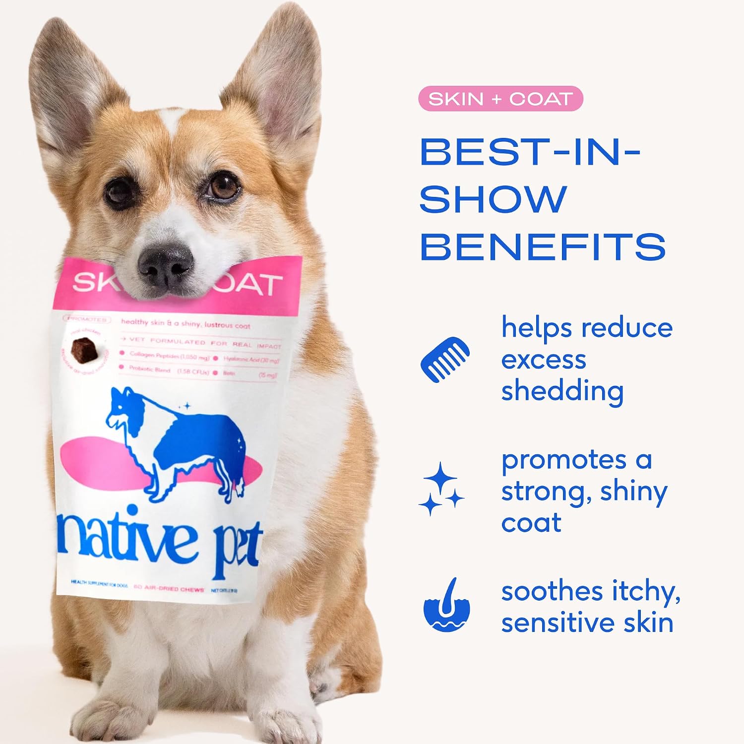 Native Pet Skin & Coat Chews - Omega 3 para Perros, 120 unidades
