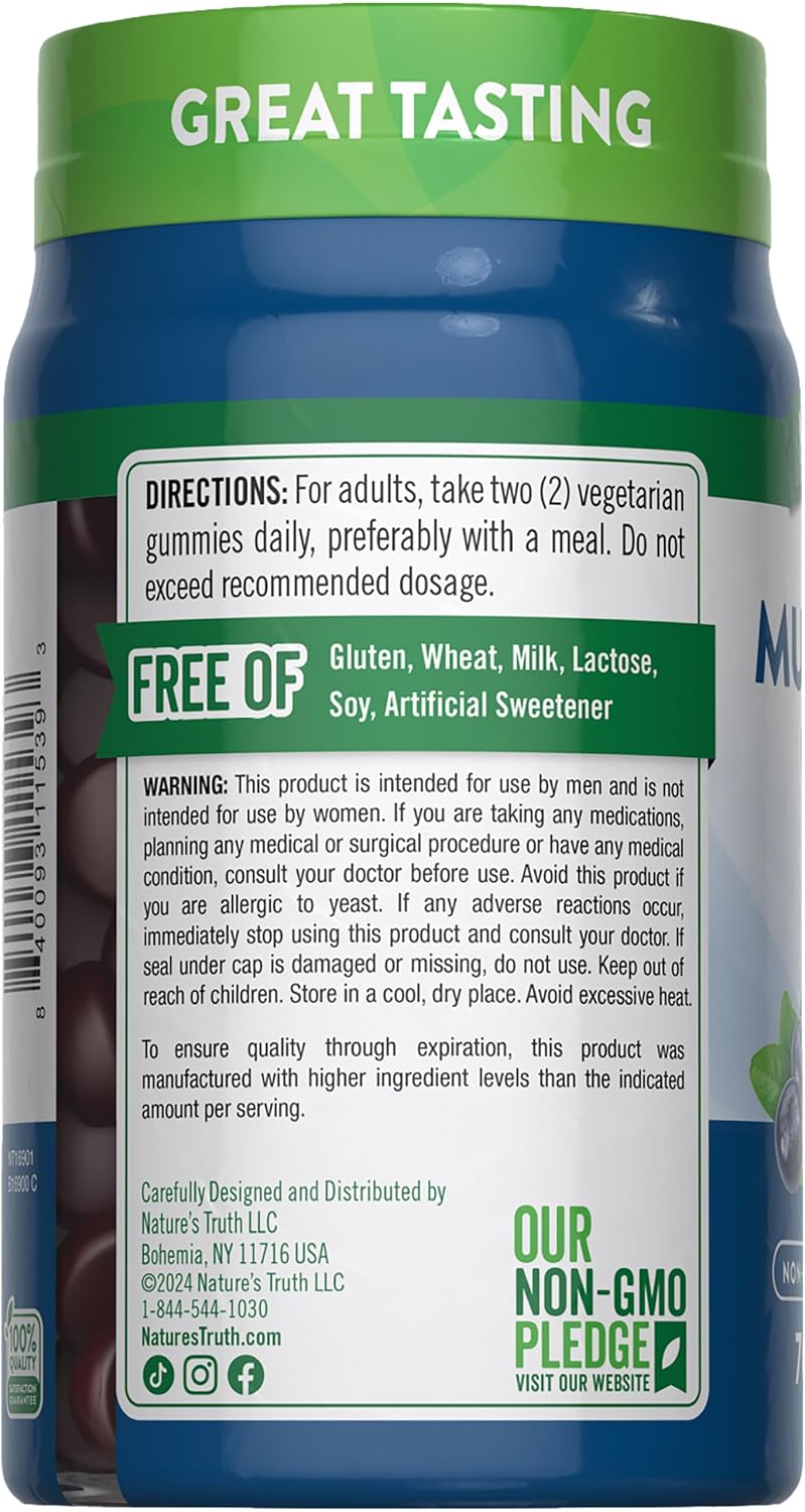 Nature's Truth Multivitamínico para Hombres en Gominolas – 70 uds – Sabor Arándano – con B12, D3 y Zinc – Vegetariano, Sin Gluten y No OGM