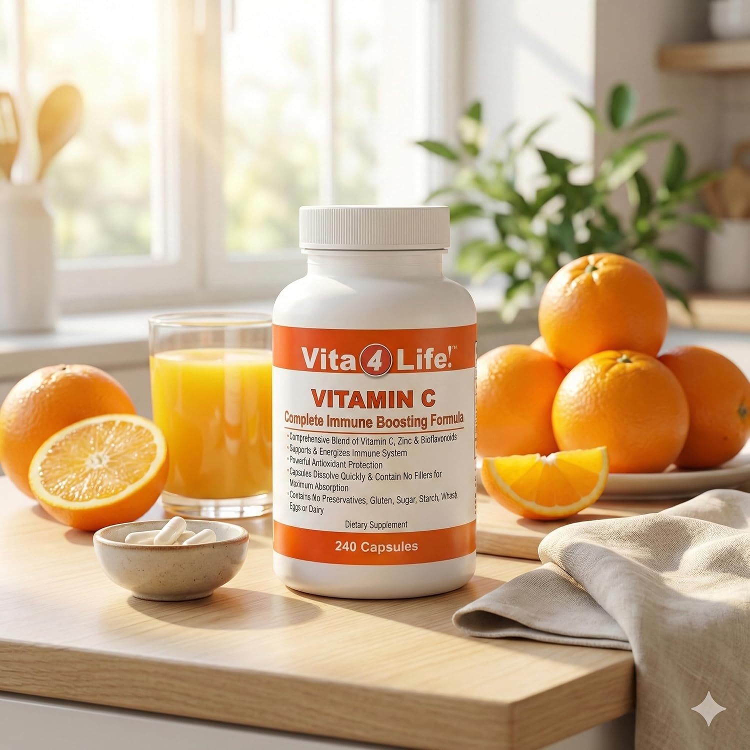 Vita4Life Vitamina C 1000 mg con Zinc y Bioflavonoides - 240 Cápsulas