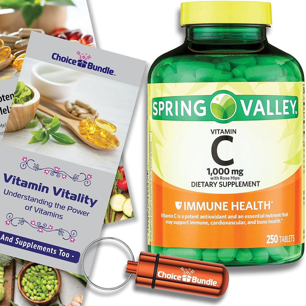 Choice Bundle Spring Valley Vitamina C 1000 mg con Escaramujo, 250 comprimidos + Guía y Pastillero