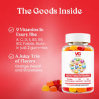 VITA GLOBE Multivitamin Gummies Adultos - 9 Vitaminas Esenciales con C, D, E, B6, B12, Folato y Biotina - Sabor Naranja, Melocotón y Fresa - 120 Gominolas (2 Envases de 60)