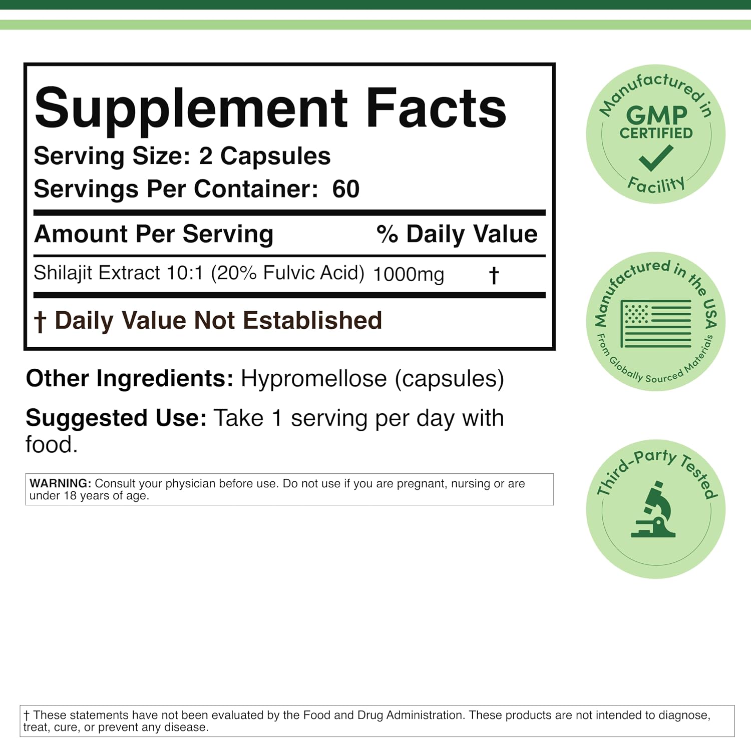 Shilajit Puro del Himalaya Cápsulas - 1000mg con 20% Ácido Fúlvico - 120 Cápsulas - Double Wood