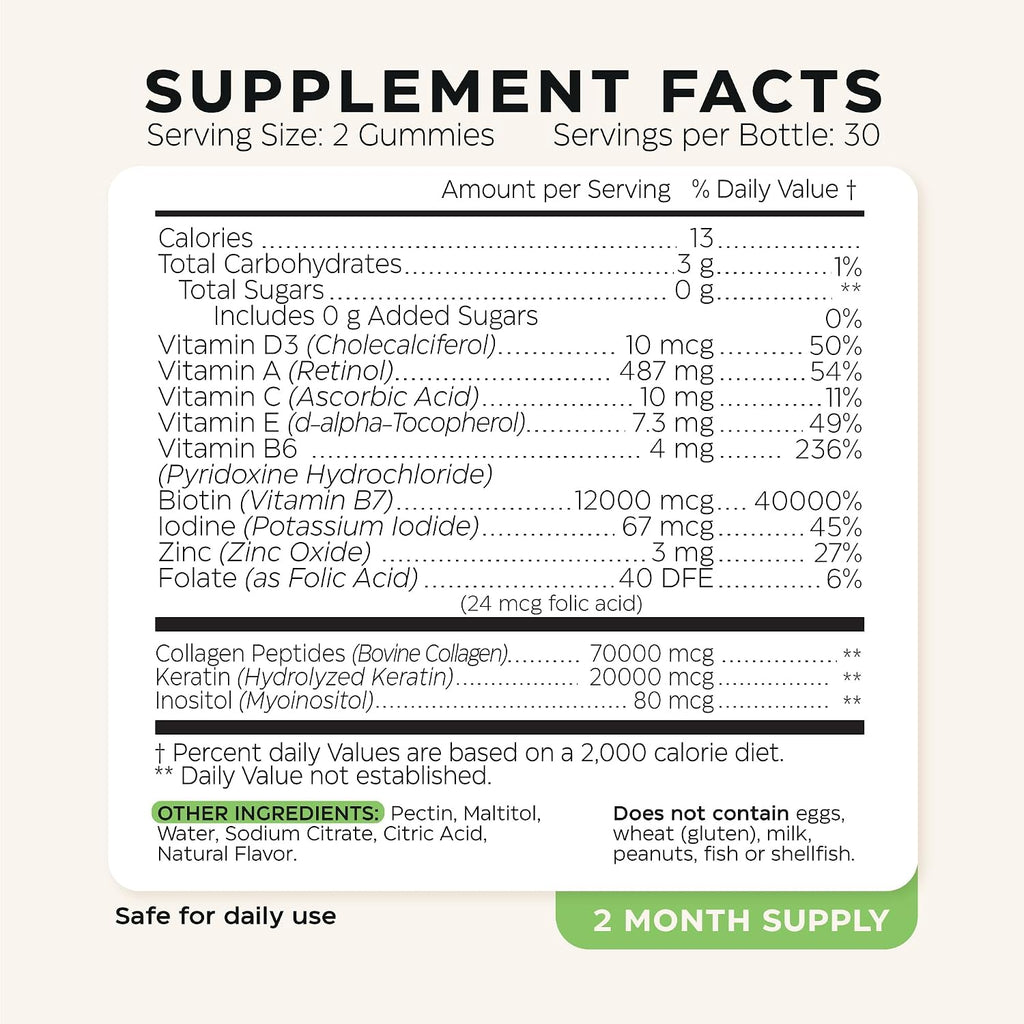 Wellneum Gominolas de Biotina 12000mcg con Colágeno, Keratina y Retinol - Sin Azúcar, 120 Gominolas (2 Envases)