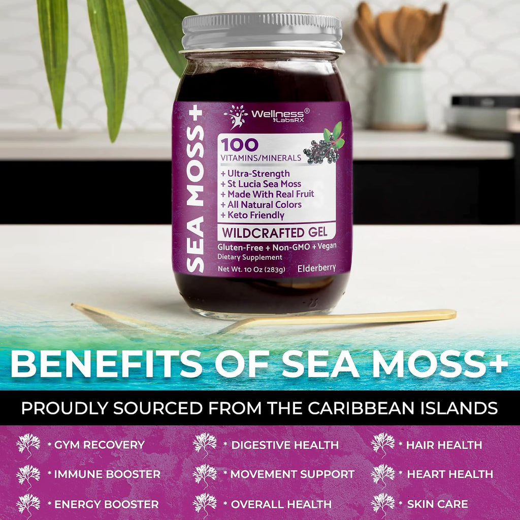 WELLNESS LABSRX Gel de Musgo Marino Irlandés Silvestre – Sabor Saúco – 10 oz
