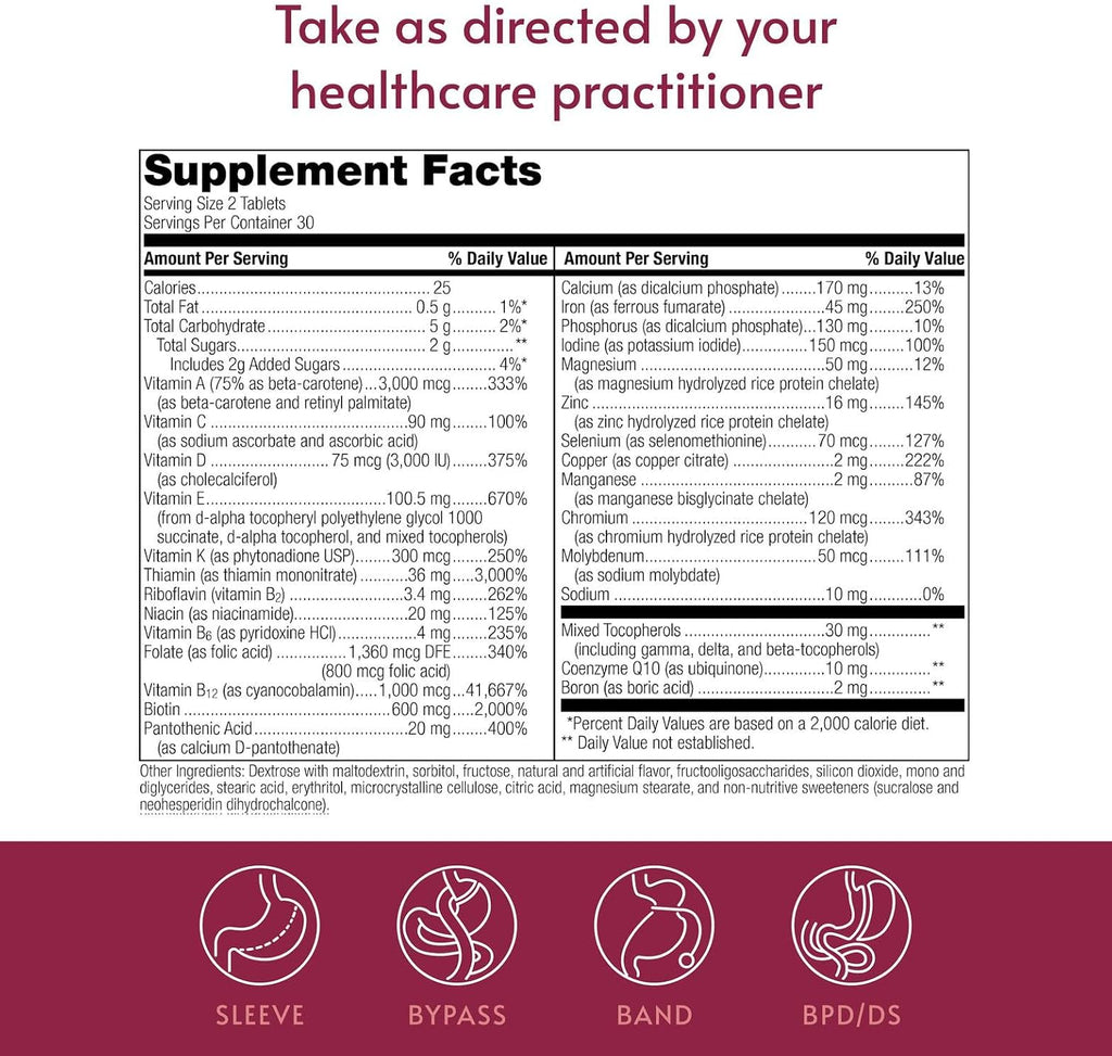 Bariatric Advantage Multivitamínico Masticable Advanced Multi EA con Hierro - Sabor Fresa - 60 Comprimidos