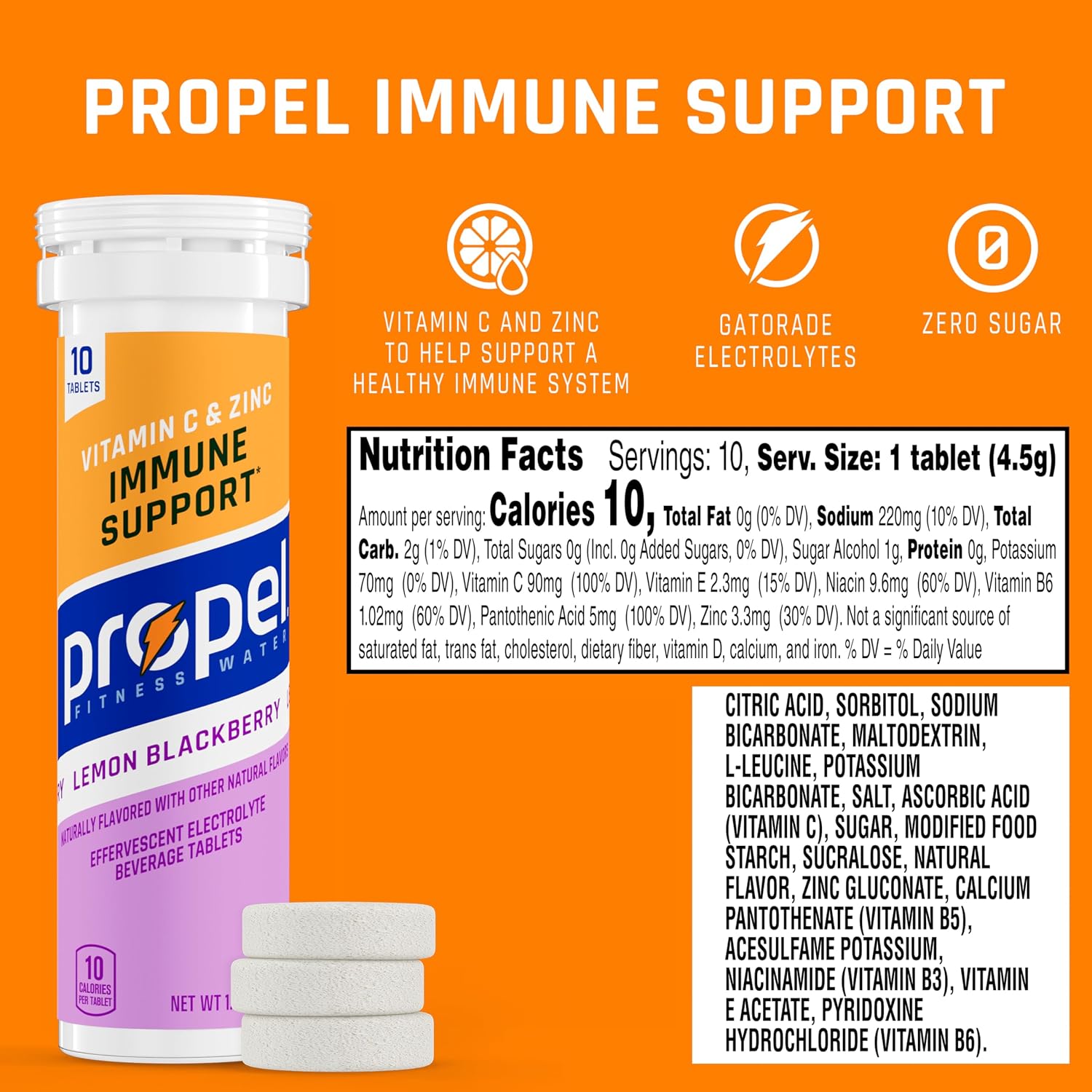 Propel Immune Support Tabletas, Limón Mora, 80 Comprimidos