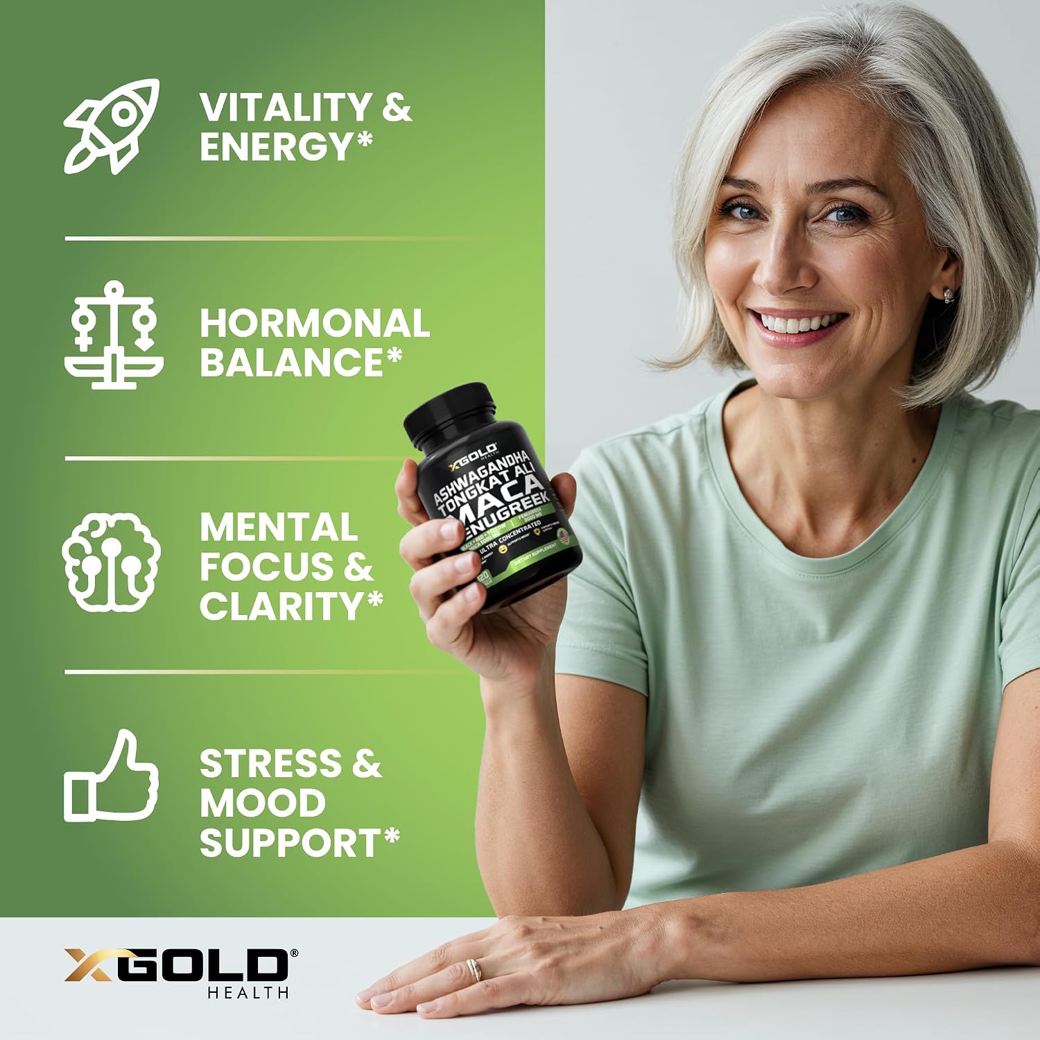 X Gold Health Complejo Herbal Ashwagandha 30:1 + Tongkat Ali 50:1 + Maca 20:1 + Fenogreco 10:1 | Extractos de Alta Potencia | Energía y Vitalidad