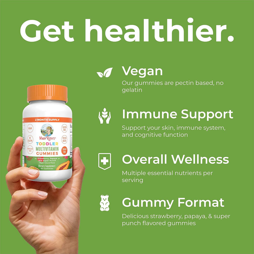 MARYRUTH'S Sugar Free Vitamin Gummies for Kids Age 2 | 2 Month Supply Multivitamin with Vitamin C, D3, Zinc | 1 Gummy Per Day | Toddler Vitamins | Sugar Free | Vegan | Non GMO | 60 Count